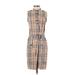 Burberry Brit Casual Dress - Sheath High Neck Sleeveless: Tan Print Dresses - Women's Size 38