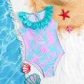 Young Girls Mermaid Scale Printed Ruffle OnePiece Swimsuit