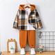 piece Boys Plaid Hooded Shirt And Pants Suit