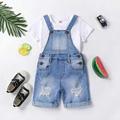 Toddler Boys Ripped Roll Up Hem Denim Dungaree Without Tee