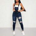 Ripped Roll Up Hem Denim Overall