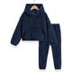 Girls Letter Embroidery Kangaroo Pocket Teddy Hoodie Joggers Set