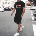 Men Heart Slogan Graphic Tee Drawstring Waist Shorts