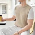 Mens Solid Color Round Neck Waffle Knit Sweater Vest