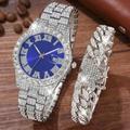 pcs Luxury And Fashionable Mens Quartz Watch With Date Function And Diamond Inlaid Mens Heart Shaped Alloy Bracelet Fully Decorated With Diamonds