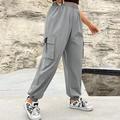 Plus Solid Color Jogger Pants With Flap Pockets And Buckled Belt Grey