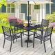 Pieces Garden Dining Set With Umbrella Hole cm Square Metal Outdoor Table And Chairs Set Garden Furniture Black For Backyard Balcony Garden Deck Blac