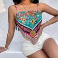 Seaside Travel And Vacation Cashew Flower Paisley Positioning Print MultiColor Spaghetti Straps Cami Top Casual Sexy Womens Vest