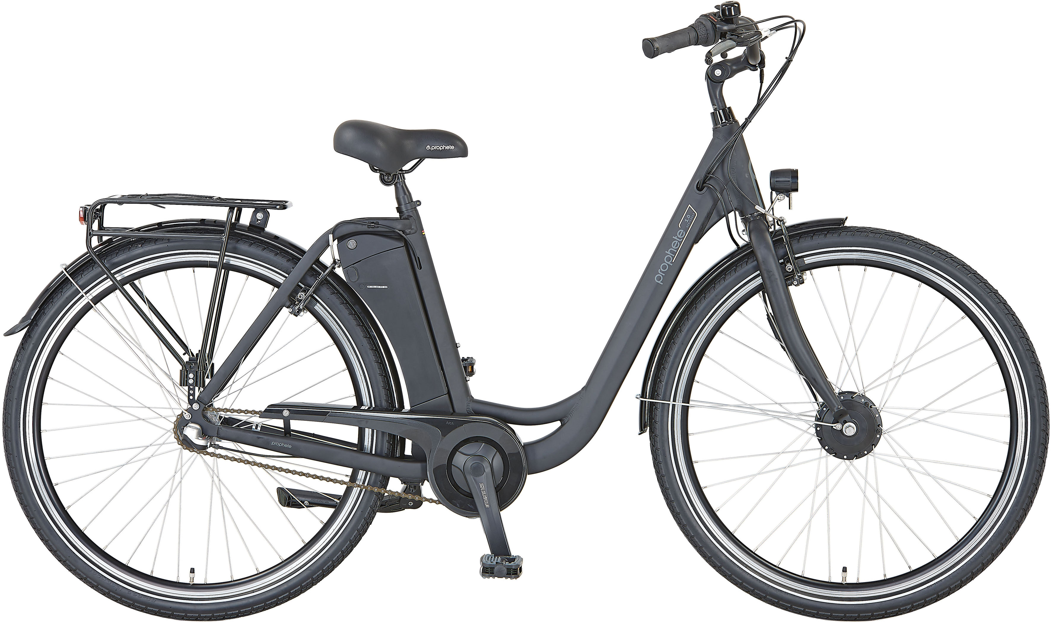 E-Bike PROPHETE "Geniesser 1.0" Gr. 49, schwarz (schwarz, schwarz), Elektrofahrräder, 49cm, 28 Zoll (71,12cm), Pedelec, Elektrofahrrad für Damen u. Herren Image