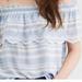 American Eagle Outfitters Tops | American Eagle Blue White Stripe Off Shoulder Ruffle Floral Eyelet Top | Color: Blue/White | Size: M