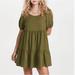 Madewell Dresses | Madewell Puff Sleeve Tiered Mini Dress With Pockets Khaki Olive Green Size M | Color: Green | Size: M