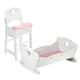 The Magic Toy Shop Dolls Wooden High Chair and Dolls Rocking Cradle Cot Bed Crib Doll Furniture Set