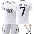 (24) 24-25 Real Madrid Home Soccer Jersey Set No.7 VINI JR Training Suit Football Kit Uniform With Socks for Adult Kids