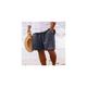 (Grey, M) Mens Cotton Linen Shorts Summer Beach Hawaiian Drawstring Waist Short Pants