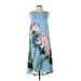 By Anthropologie Casual Dress - A-Line Crew Neck Sleeveless: Blue Floral Dresses - Women's Size 0