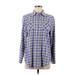 IZOD Long Sleeve Button Down Shirt: Blue Plaid Tops - Women's Size Medium