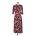 Ann Taylor LOFT Cocktail Dress - Party Crew Neck 3/4 sleeves: Burgundy Floral Dresses - New - Women's Size 2