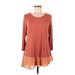 LOGO by Lori Goldstein Casual Dress - Mini Scoop Neck 3/4 sleeves: Brown Print Dresses - Women's Size Medium