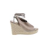 Guess Wedges: Espadrille Platform Casual Gray Solid Shoes - Women's Size 9 - Peep Toe