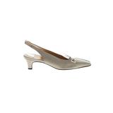 Salvatore Ferragamo Mule/Clog: Slingback Kitten Heel Cocktail Party Ivory Print Shoes - Women's Size 7 - Pointed Toe