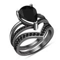 P M-ENTERPRISES Pear & Round Shape Black Cubic Zircon Women's & Girls Solitaire With Accents Bridal Ring Set 14k Black Gold Plated (Y)