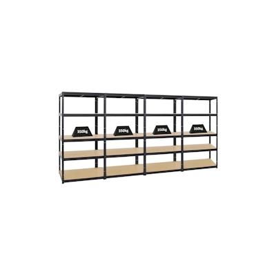 PROREGAL Mega Deal | 4x Schwerlastregal Slim Elephant M | HxBxT 180x90x60 cm | 5 Ebenen | Fachlast 350 kg | Schwarz | Stecksystem Lagerregal 4 Stk. Image
