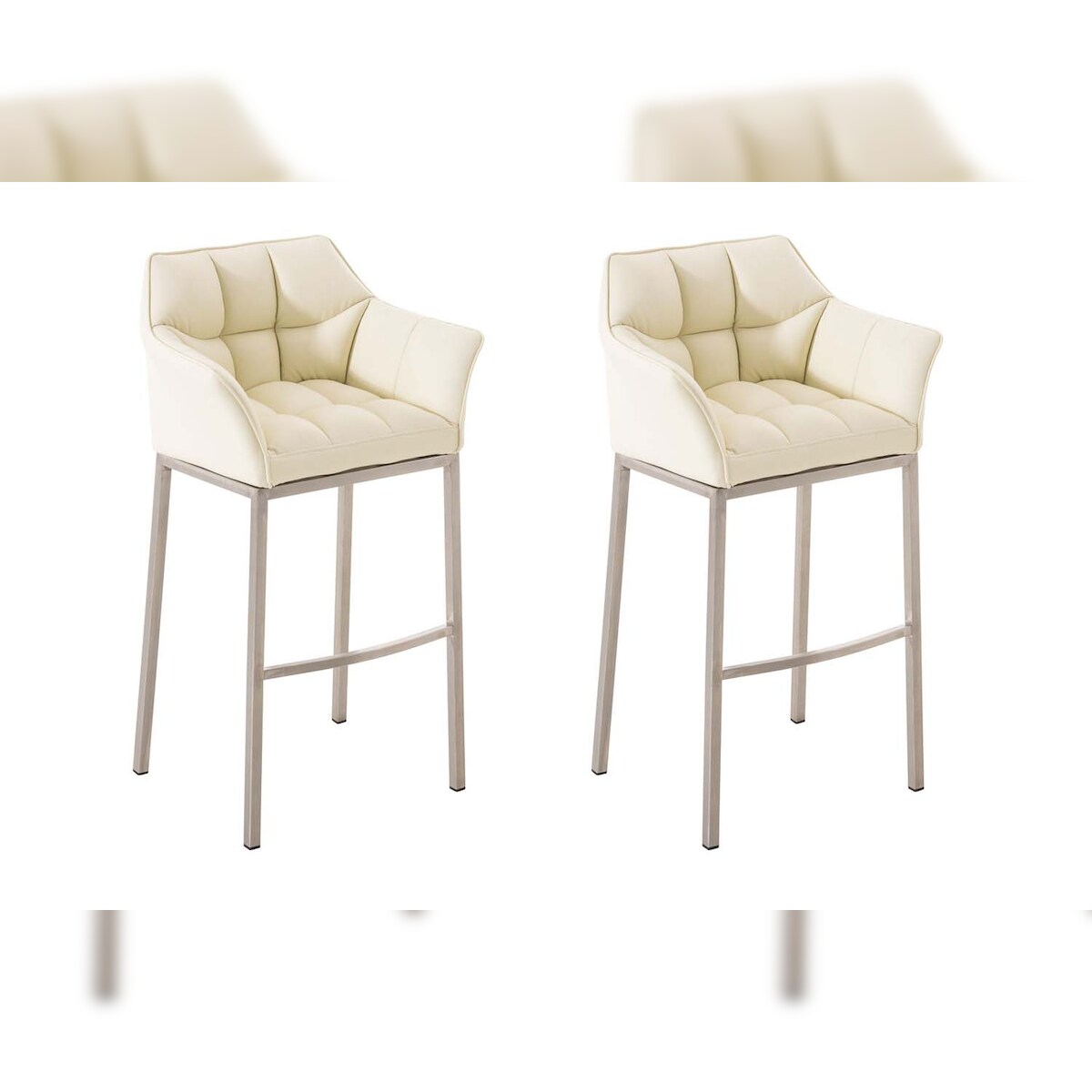 CLP 2er Set Barhocker Damaso Kunstleder mit Vierfußgestell creme/edelstahl Image