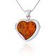 AMBEDORA Women's Necklace, Medallion, Polished Sterling Silver with Protective Nanocoating, Amber Heart in Cognac Color, Silver Secret Pendant with Chain