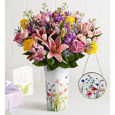 1-800-Flowers Flower Delivery Springtime Blossoms For Mom Double Bouquet W/ Floral Meadow Vase & Suncatcher