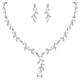 Ever Faith Wedding Floral Leaf Necklace Earrings Set, Sparkle Cubic Zirconia Cream Simulated Pearl Bridal Jewellery Set