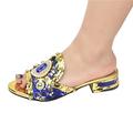 AQQWWER Heels Elegant Party Wedding Women's Shoes Open Toe High Heels Women's Dress Shoes Decorated with Rhinestone Flower Print High Heels (Color : Blue, Size : 7.5)