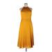 Banana Republic Casual Dress - A-Line Crew Neck Sleeveless: Yellow Print Dresses - Women's Size 14