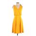 Ann Taylor Casual Dress - A-Line V-Neck Sleeveless: Yellow Solid Dresses - New - Women's Size X-Small