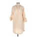 Lush Casual Dress - Shift V Neck 3/4 sleeves: Tan Print Dresses - New - Women's Size Small