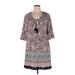 Mlle Gabrielle Casual Dress - Shift Tie Neck 3/4 sleeves: Gray Print Dresses - Women's Size X-Large