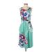 Ours Casual Dress Scoop Neck Sleeveless: Teal Floral Dresses - Women's Size Small