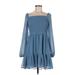 1.State Cocktail Dress - Mini Square Long sleeves: Blue Print Dresses - Women's Size Medium