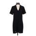 Zara Casual Dress - Mini V Neck Short Sleeve: Black Solid Dresses - Women's Size X-Small