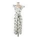 Tanya Taylor Casual Dress - Midi Scoop Neck Short sleeves: Ivory Floral Dresses - Women's Size 6
