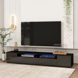 TV Stand with Color-Changing LED Lights - High Gloss Entertainment Center for 90+ Inch TV, Split into Three Cabinets