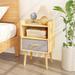 Cute Small Kids Nightstand with Removable Fabric Drawer, 2-Tier Storage End Table, Wood Side Table with Storage Shelf