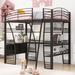 Full Size Loft Bed with 4 Layers of Shelves and L-shaped Desk, Stylish Metal Frame Bed with a set of Sockets