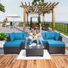 Outdoor Garden Patio Furniture 7-Piece PE Rattan Wicker Cushioned Sofa Sets and Coffee Table, Patio Furniture Set