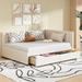 Full Size Upholstered Daybed with 2 Storage Drawers Sofa Bed Frame No Box Spring Needed, Linen Fabric