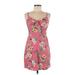 Hollister Casual Dress - Mini Plunge Sleeveless: Pink Floral Dresses - Women's Size Medium