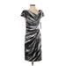 London Times Casual Dress - Sheath V-Neck Short sleeves: Silver Print Dresses - New - Women's Size 4