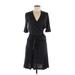 Ted Baker London Casual Dress - Wrap V-Neck 3/4 sleeves: Black Print Dresses - Women's Size 6