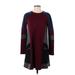 BCBGMAXAZRIA Casual Dress - A-Line High Neck Long sleeves: Burgundy Color Block Dresses - Women's Size X-Small