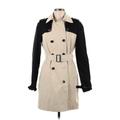 New York & Company Trenchcoat: Mid-Length Ivory Print Jackets & Outerwear - Women's Size Medium