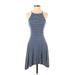 Body Glove Casual Dress - A-Line Halter Sleeveless: Blue Print Dresses - Women's Size Small